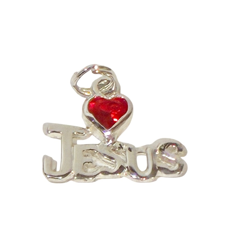 Marina Jewelry Sterling Silver 'I Heart‎ Jesus' Pendant Charm with Ruby Original
